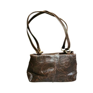 Women's Duck Head Brown Floral Embossed Vinyl Shoulder Bag